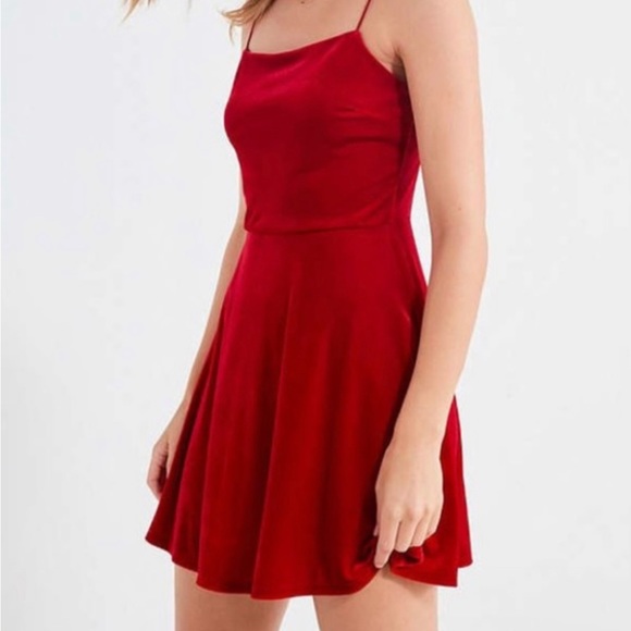 Red Velvet Spaghetti Strap Skater Mini Dress - Picture 1 of 3